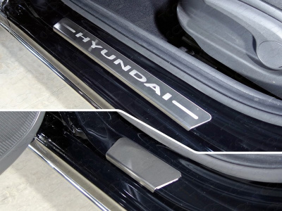 Hyundai Solaris (17–) Накладки на пороги (лист шлифованный надпись Hyundai) 4 шт, седан